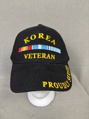 Korea Veteran Proudly Served With Ribbon Bar Embroidered Black Cotton Hat OS NWT